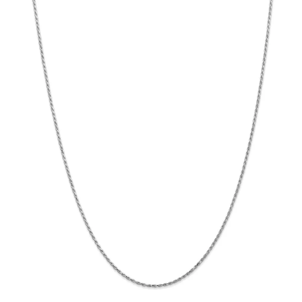 1.3mm, 10k White Gold Diamond Cut Solid Rope Chain Necklace