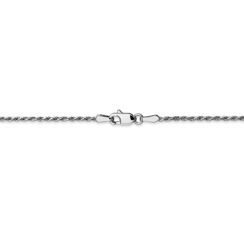 1.3mm, 10k White Gold Diamond Cut Solid Rope Chain Necklace