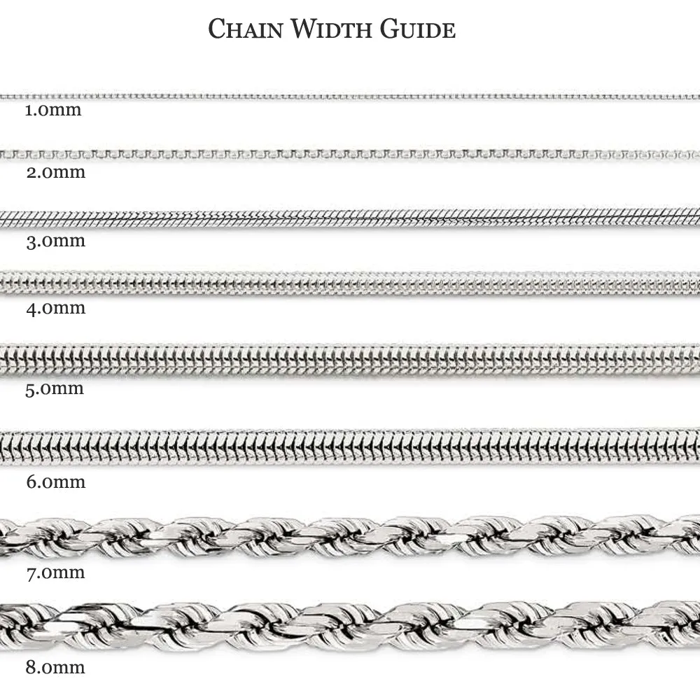 1.3mm, 10k White Gold Diamond Cut Solid Rope Chain Necklace