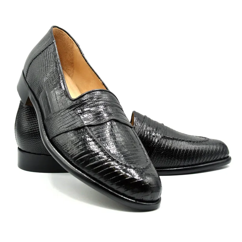 14-202-BLK ROSSI Teju Lizard Penny Loafer, Black