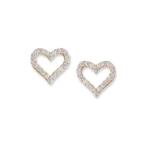 14 Karat Gold Plated CZ Heart Earrings-M H W ACCESSORIES