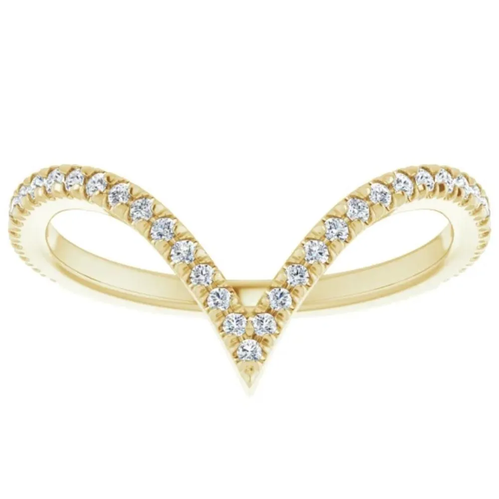 1/4Ct Diamond V Shape Ring Contour Stackable Band in White, Yellow, or Rose Gold