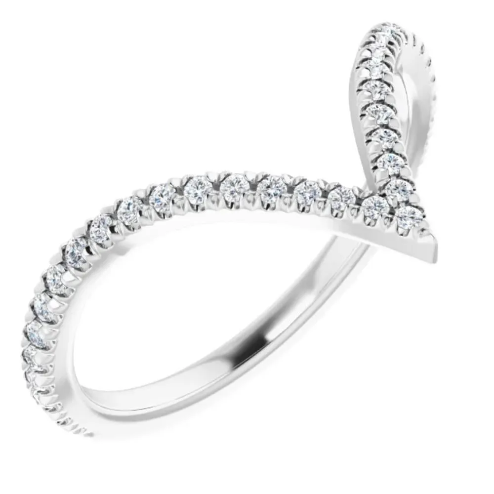 1/4Ct Diamond V Shape Ring Contour Stackable Band in White, Yellow, or Rose Gold