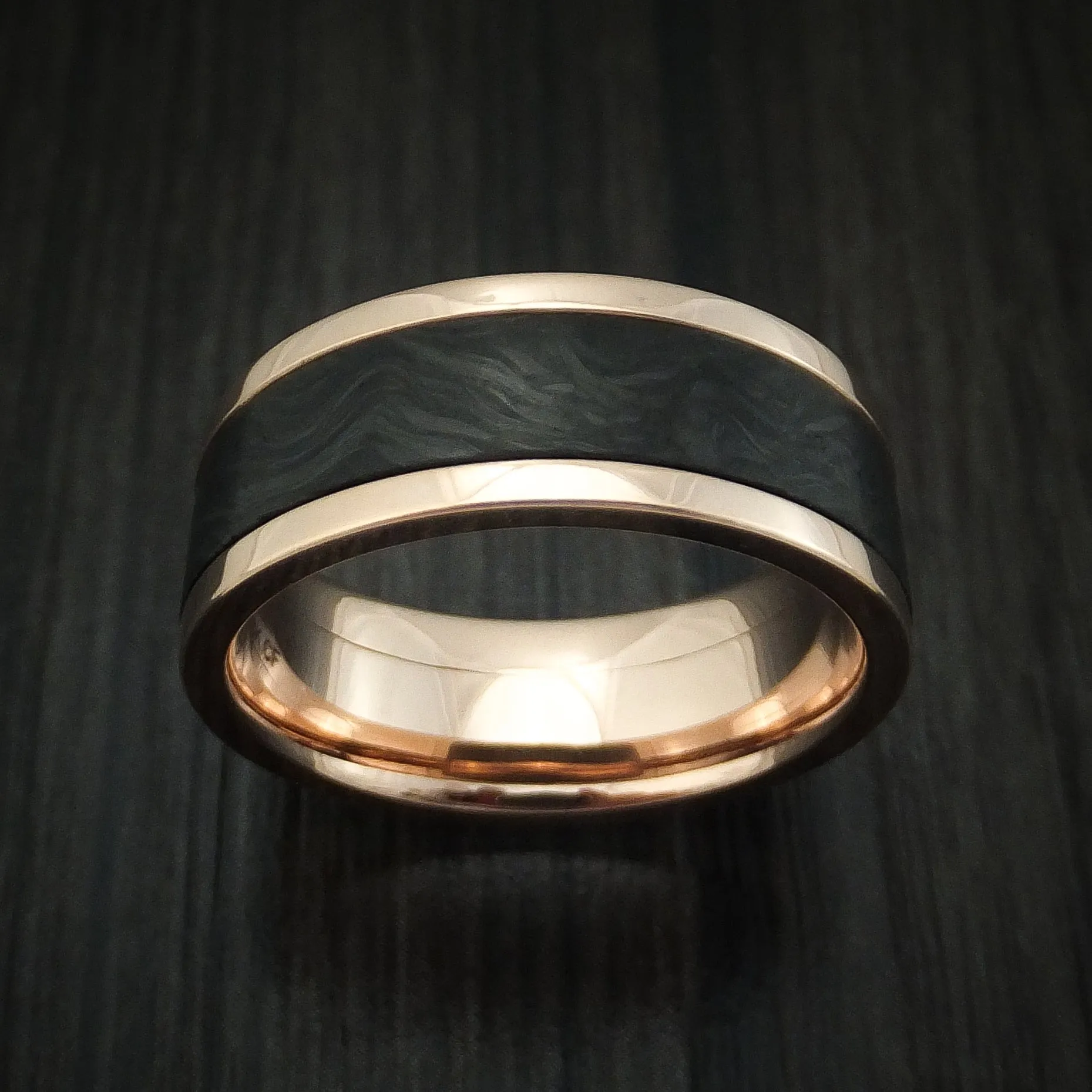 14K Rose Gold and Forged Carbon Fiber Custom Made Men's Ring