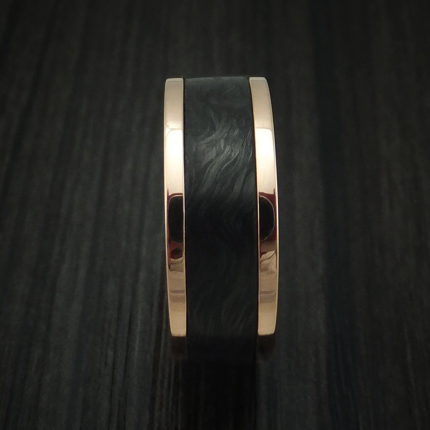 14K Rose Gold and Forged Carbon Fiber Custom Made Men's Ring