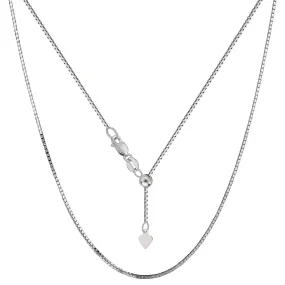 14k White Gold Adjustable Box Link Chain Necklace, 0.85mm, 22