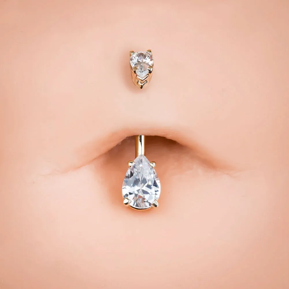 14K White Gold Teardrop Gem Belly Rings