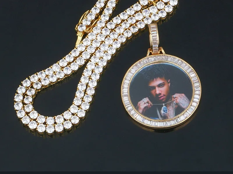 18K Gold Plated Photo Necklace- Hip-Hop Gifts For Men- Memory Medallion Necklace