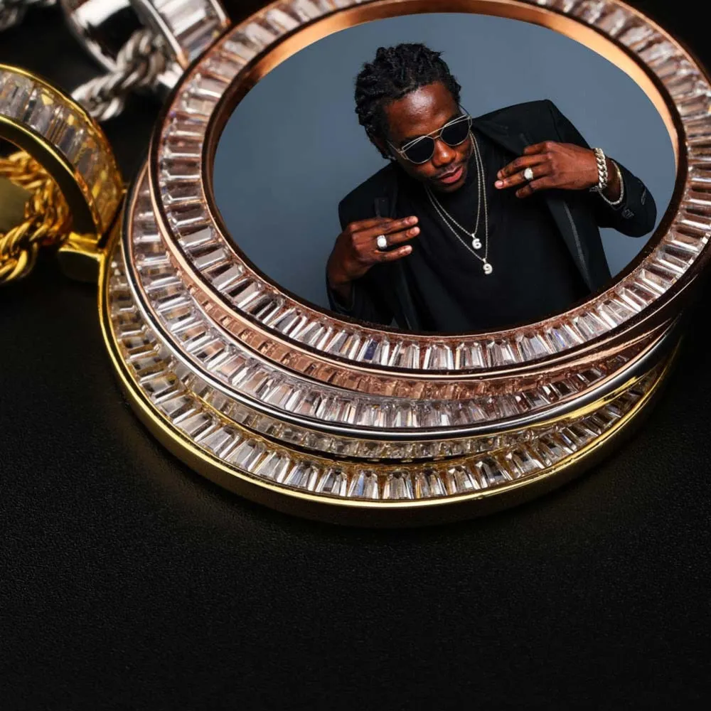 18K Gold Plated Photo Necklace- Hip-Hop Gifts For Men- Memory Medallion Necklace