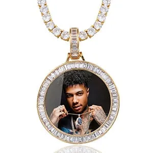 18K Gold Plated Photo Necklace- Hip-Hop Gifts For Men- Memory Medallion Necklace