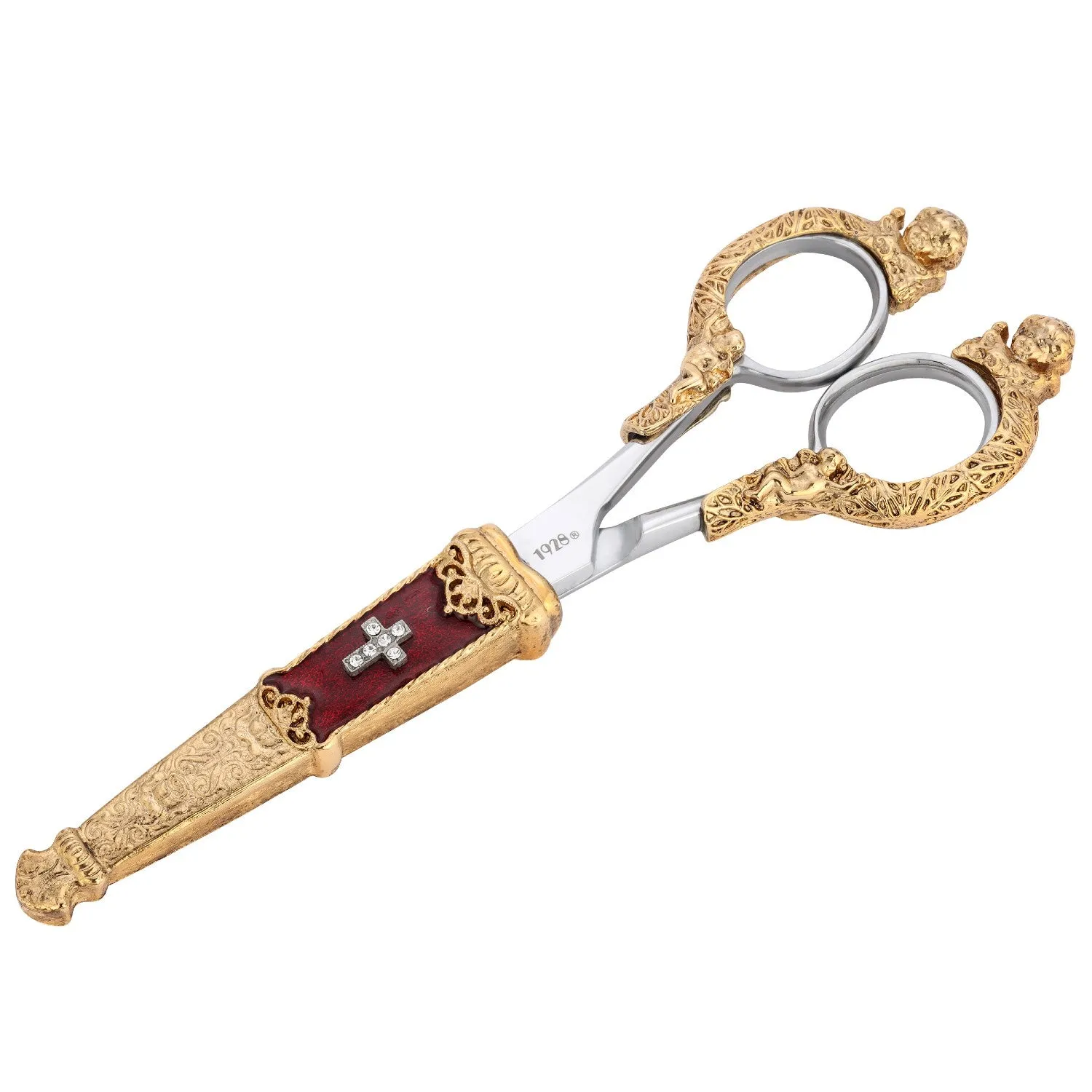 1928 Jewelry Crystal Cross Enamel Scissor Holder With Scissors