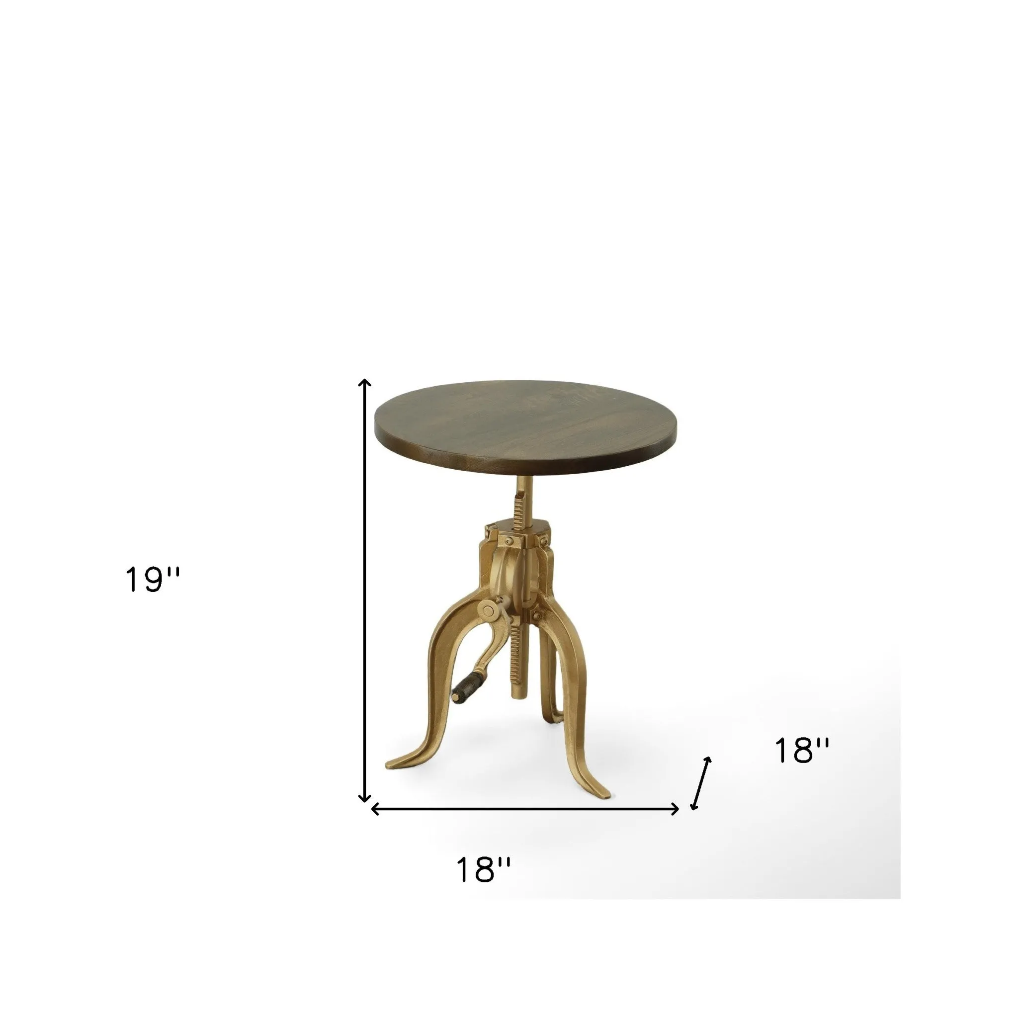 19" Gold And Elm Solid Wood Round End Table By Homeroots