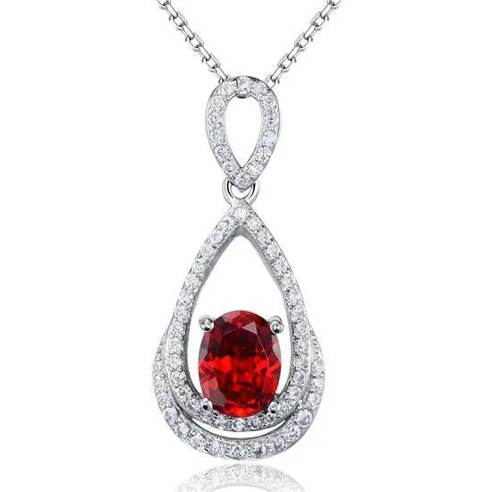 2 Carat Oval Cut Red Created Ruby Sterling 925 Silver Pendant Necklace MXFN8016