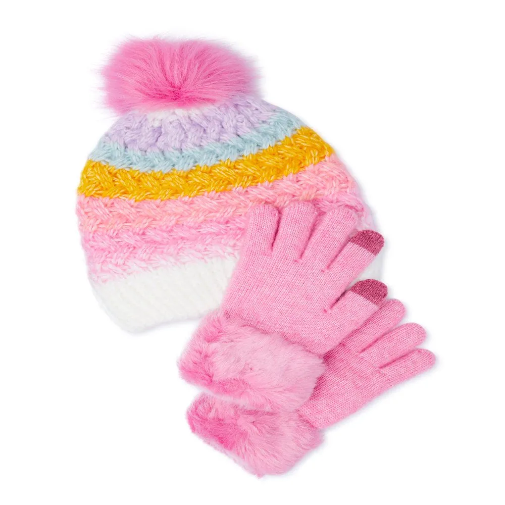 2-Piece Wonder Nation Girls Fashion Hat and Gloves Set