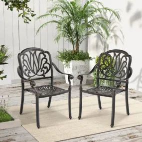 2 Pieces Patio Cast Aluminum Dining Chairs with Armrests-Bronze