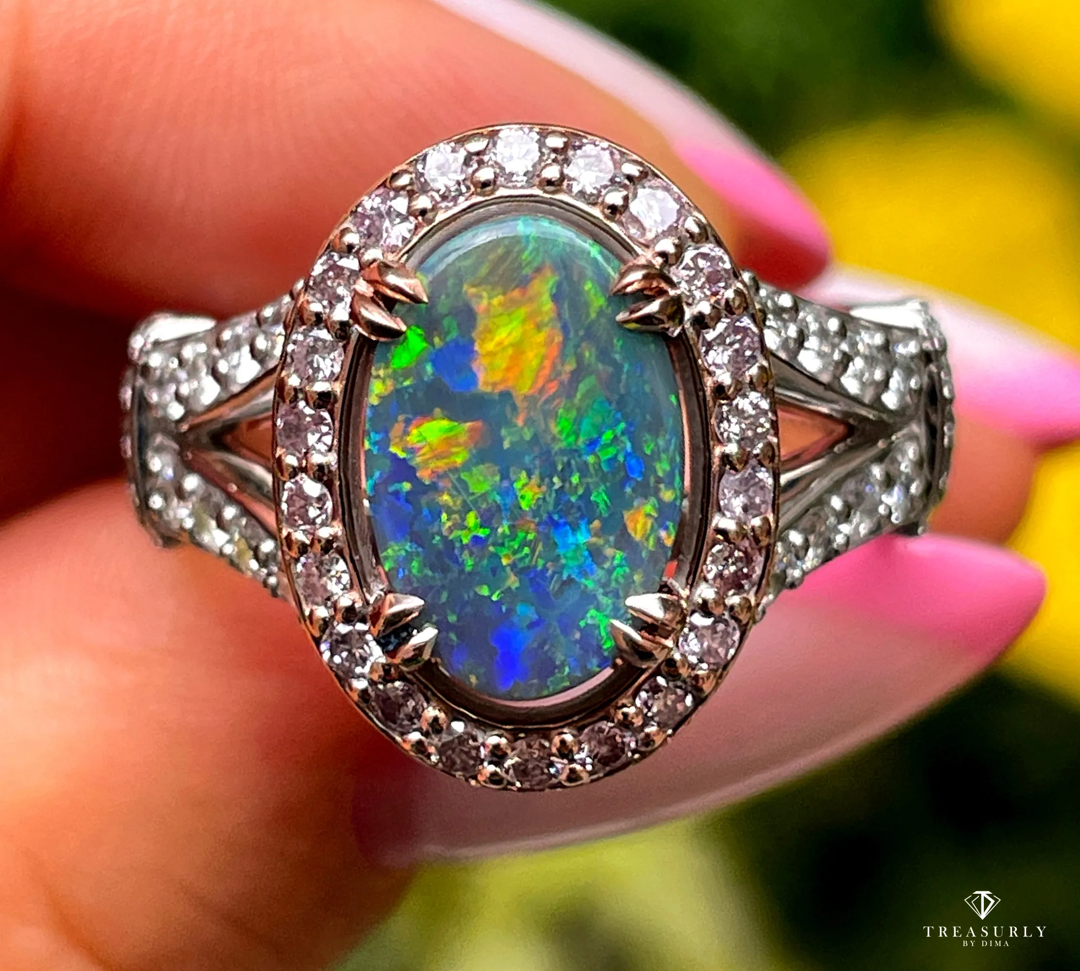 2.53ctw Australian Lighting Ridge Black Opal Pink White Diamonds Ruby 14k Gold Ring