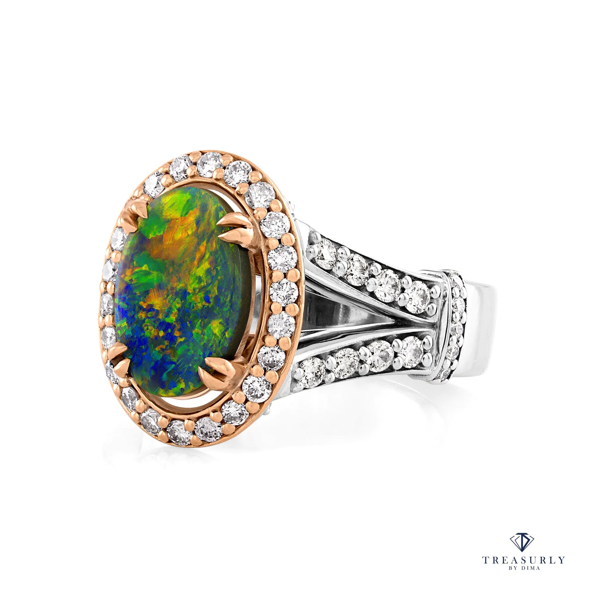 2.53ctw Australian Lighting Ridge Black Opal Pink White Diamonds Ruby 14k Gold Ring