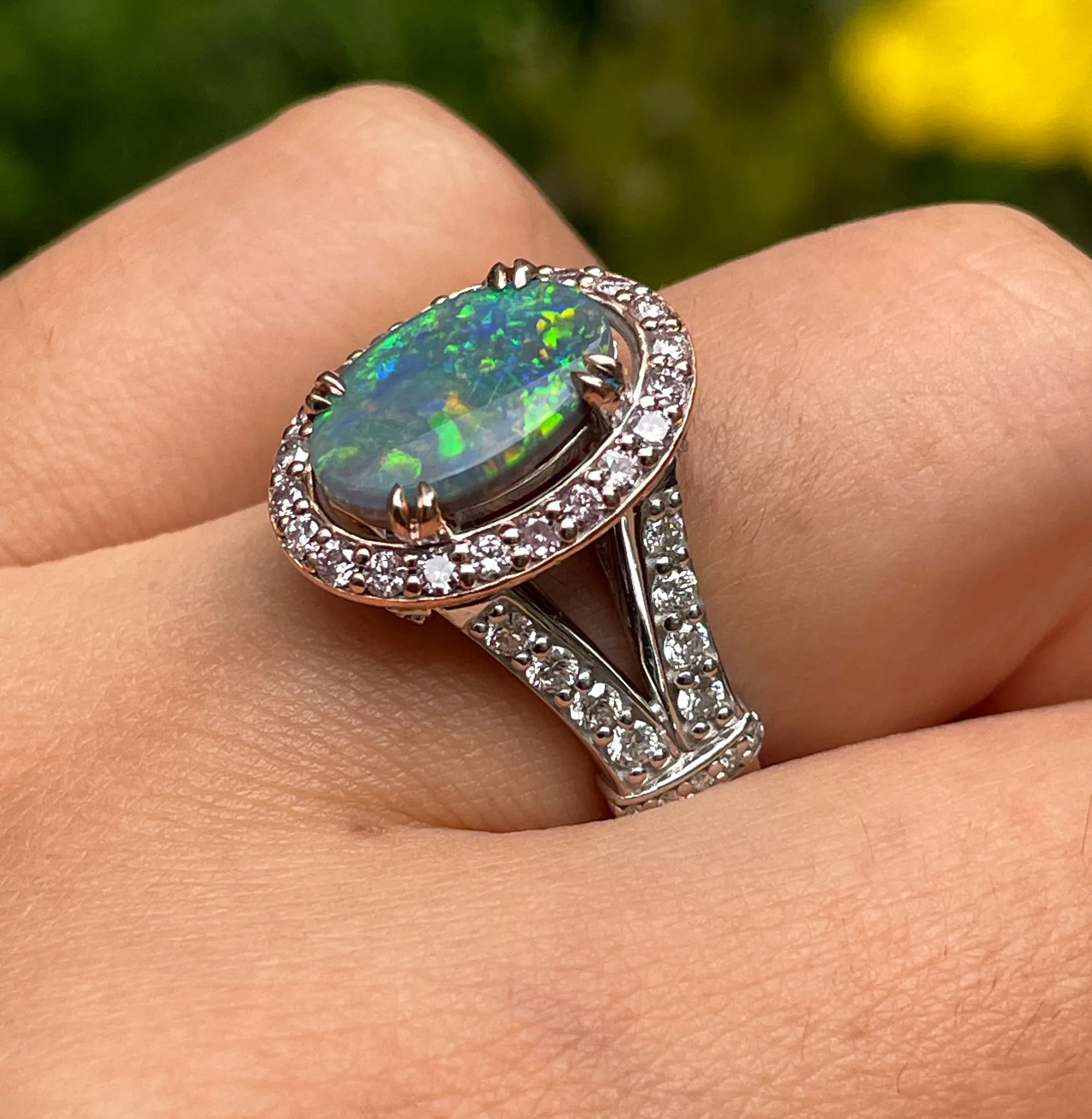 2.53ctw Australian Lighting Ridge Black Opal Pink White Diamonds Ruby 14k Gold Ring