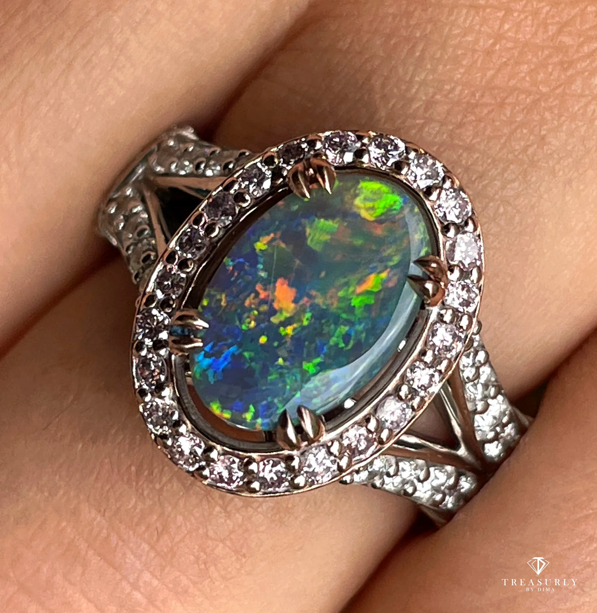 2.53ctw Australian Lighting Ridge Black Opal Pink White Diamonds Ruby 14k Gold Ring