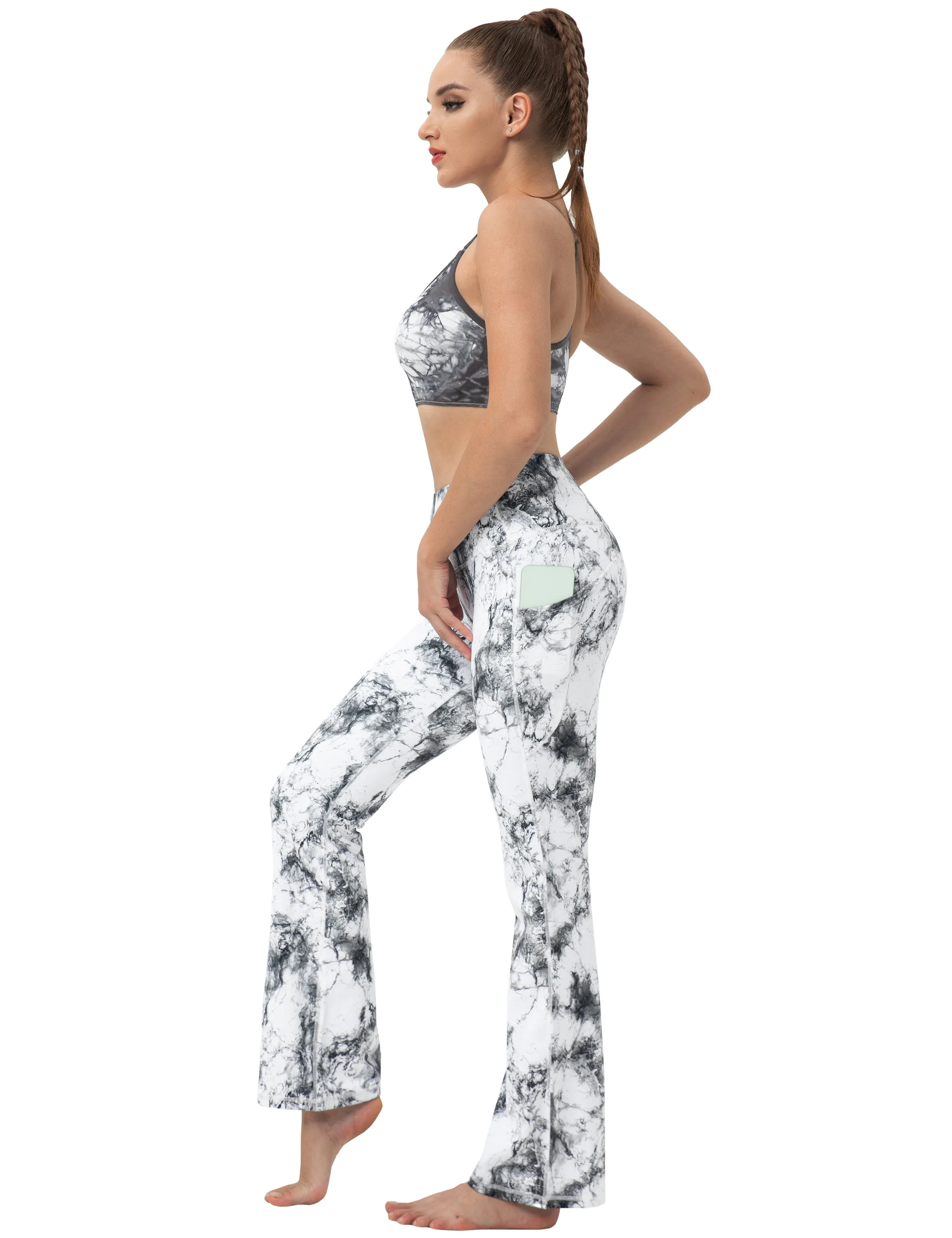 29" 31" 33" 35" 37"  Side Pockets Printed Bootcut Leggings arabescato