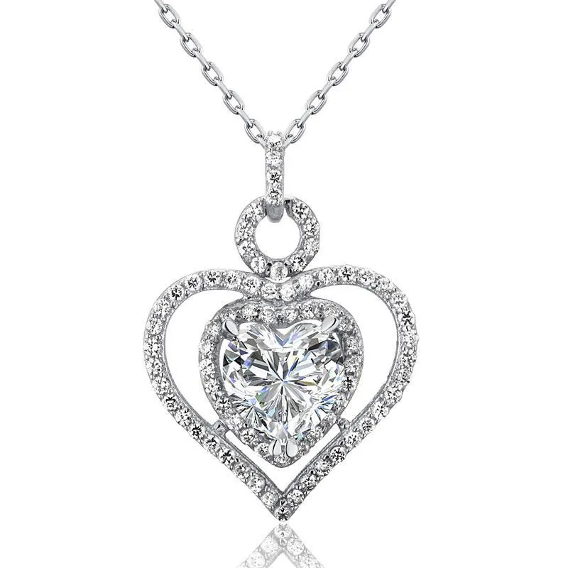 3 Carat Created Zirconia 925 Sterling Silver Heart Pendant Necklace MXFN8010