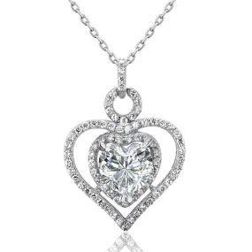 3 Carat Created Zirconia 925 Sterling Silver Heart Pendant Necklace MXFN8010