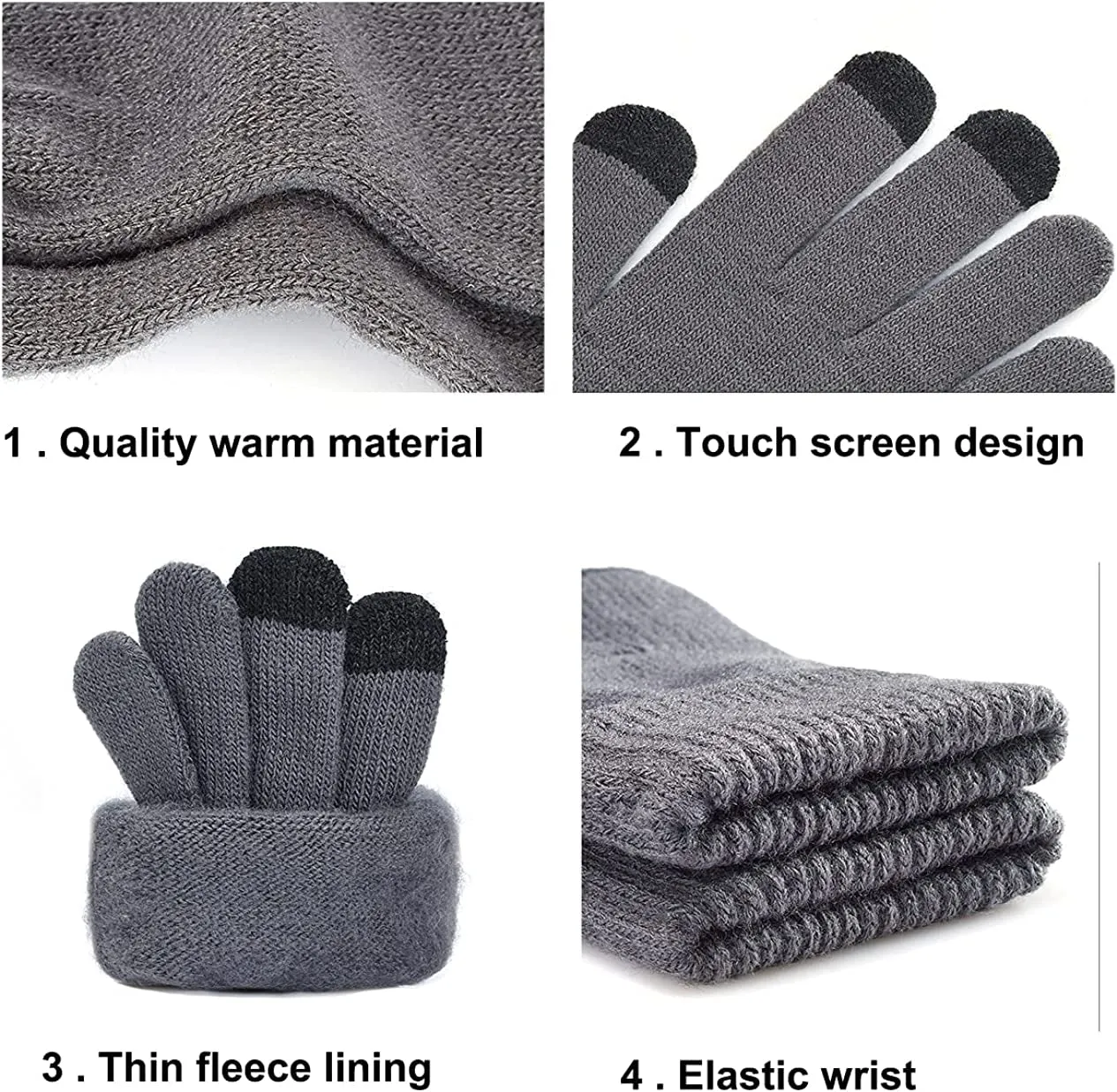 3 Pieces Set Winter Warmer Beanie Hat Scarf and Touch Screen Gloves, Fleece Lining Hat Scarf and Gloves Sets for Man & Women