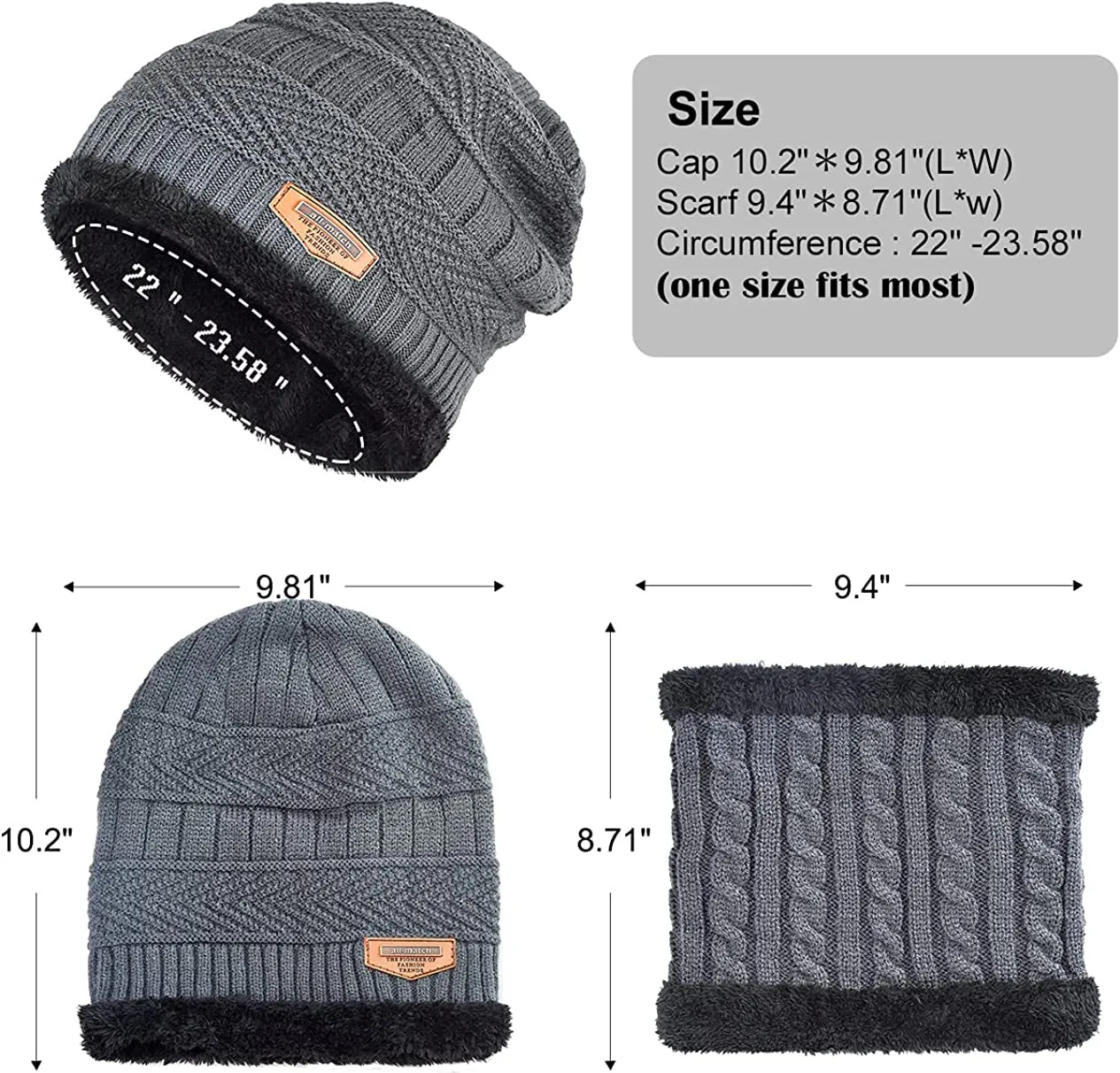 3 Pieces Set Winter Warmer Beanie Hat Scarf and Touch Screen Gloves, Fleece Lining Hat Scarf and Gloves Sets for Man & Women