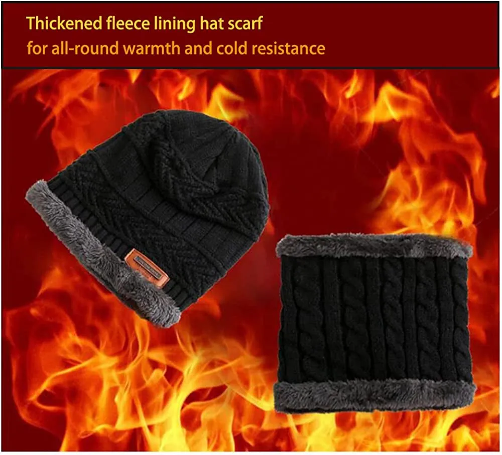 3 Pieces Set Winter Warmer Beanie Hat Scarf and Touch Screen Gloves, Fleece Lining Hat Scarf and Gloves Sets for Man & Women