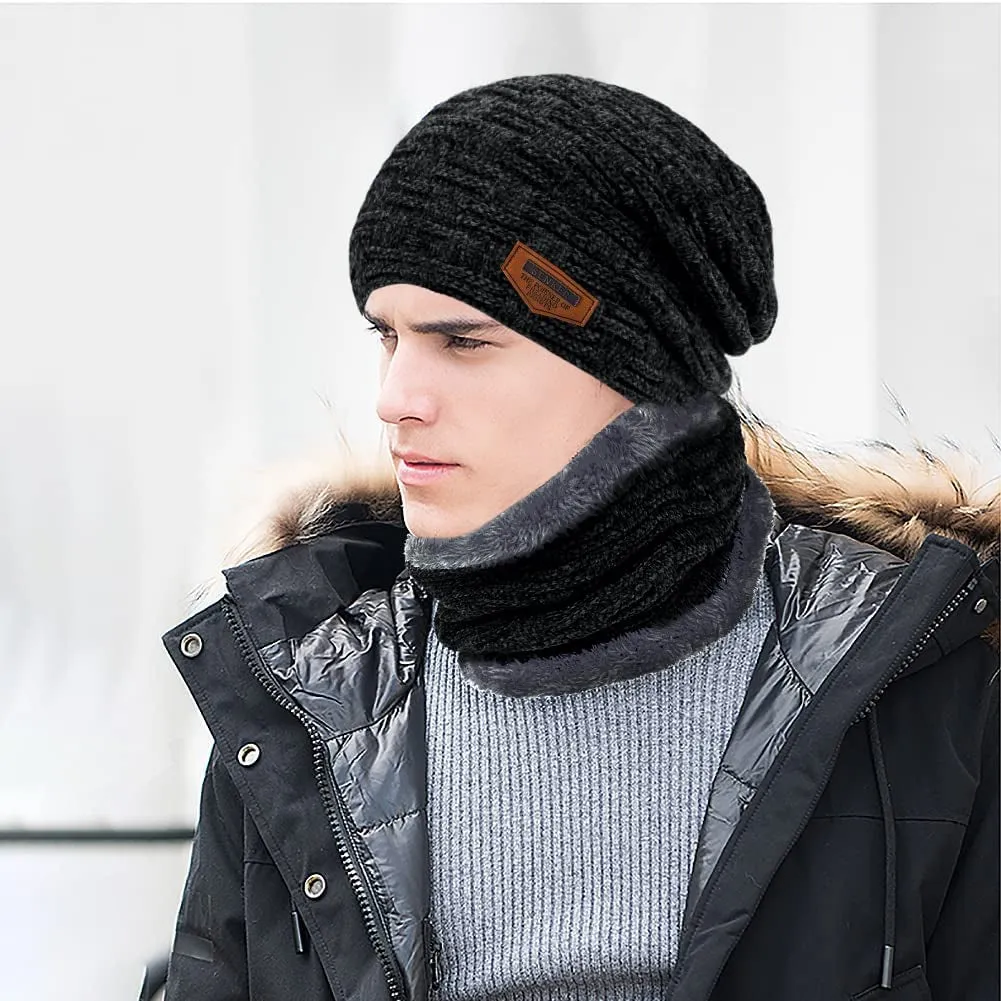 3 Pieces Winter Beanie Hat, Scarf and Touchscreen Gloves Set for Men and Women Slouchy Warm Fleece Lined Caps Neck Warmer