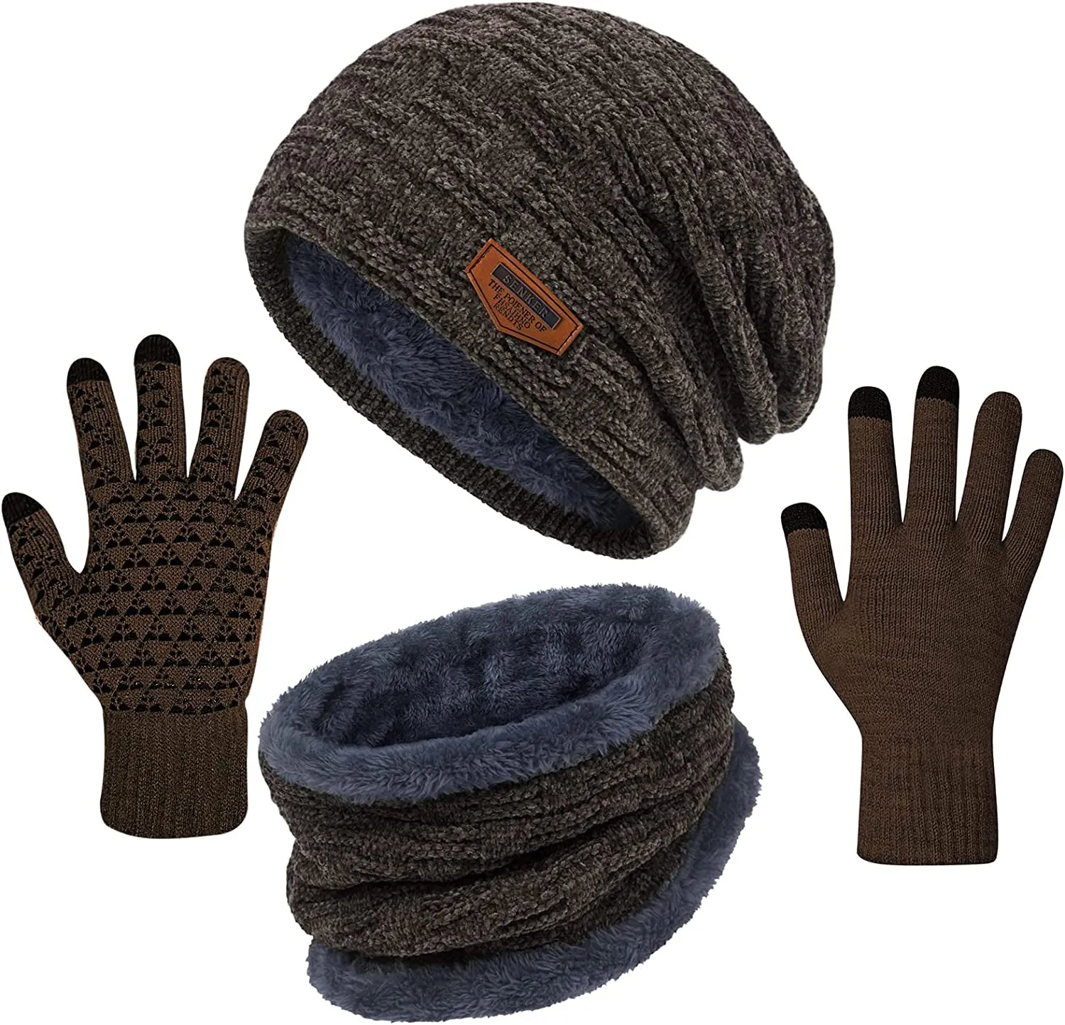 3 Pieces Winter Beanie Hat, Scarf and Touchscreen Gloves Set for Men and Women Slouchy Warm Fleece Lined Caps Neck Warmer