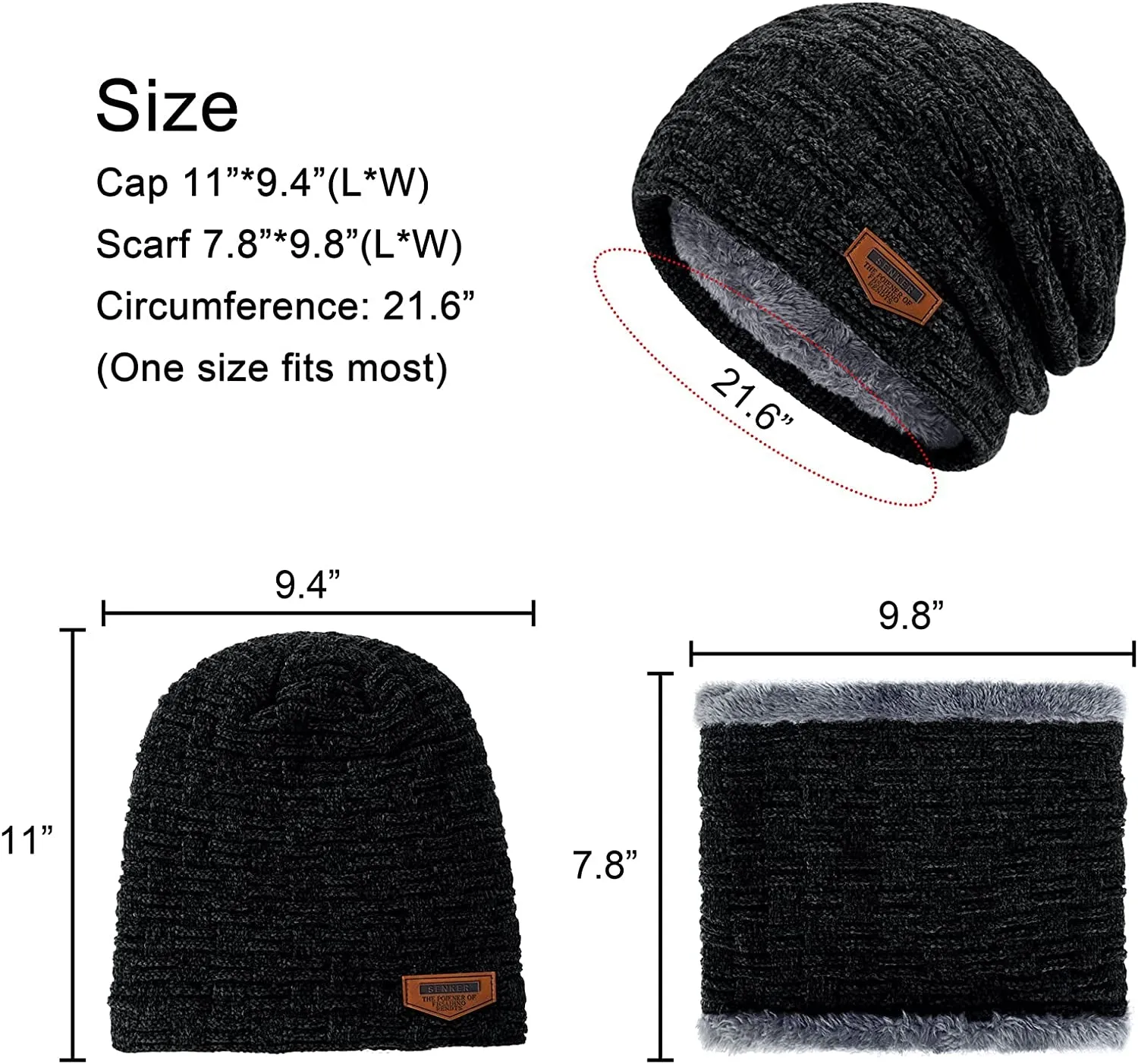 3 Pieces Winter Beanie Hat, Scarf and Touchscreen Gloves Set for Men and Women Slouchy Warm Fleece Lined Caps Neck Warmer