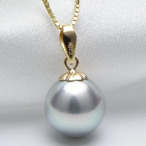 8-9MM SILVER GRAY JAPAN AKOYA PEARL 18KT SOLID GOLD PENDANT