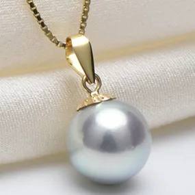 8-9MM SILVER GRAY JAPAN AKOYA PEARL 18KT SOLID GOLD PENDANT