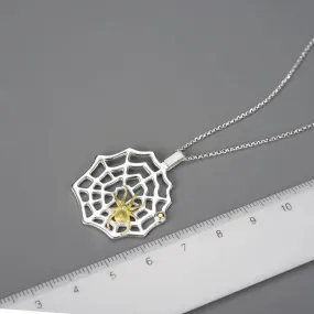 925 Sterling Silver Necklace Charm Jewelry - LFJE0208 Hunting Spider and Web Pendant