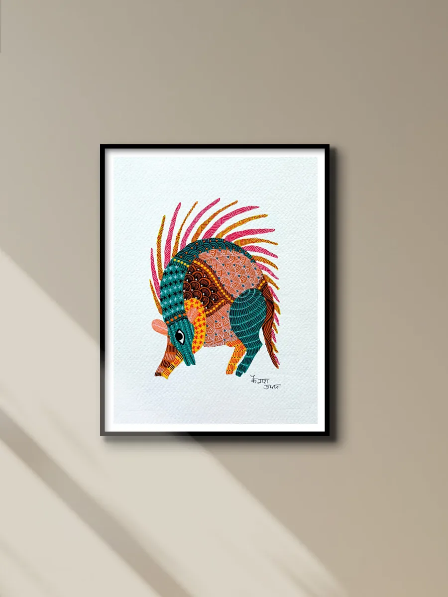 A Porcupine in Gond Art Painting by Kailash Pradhan