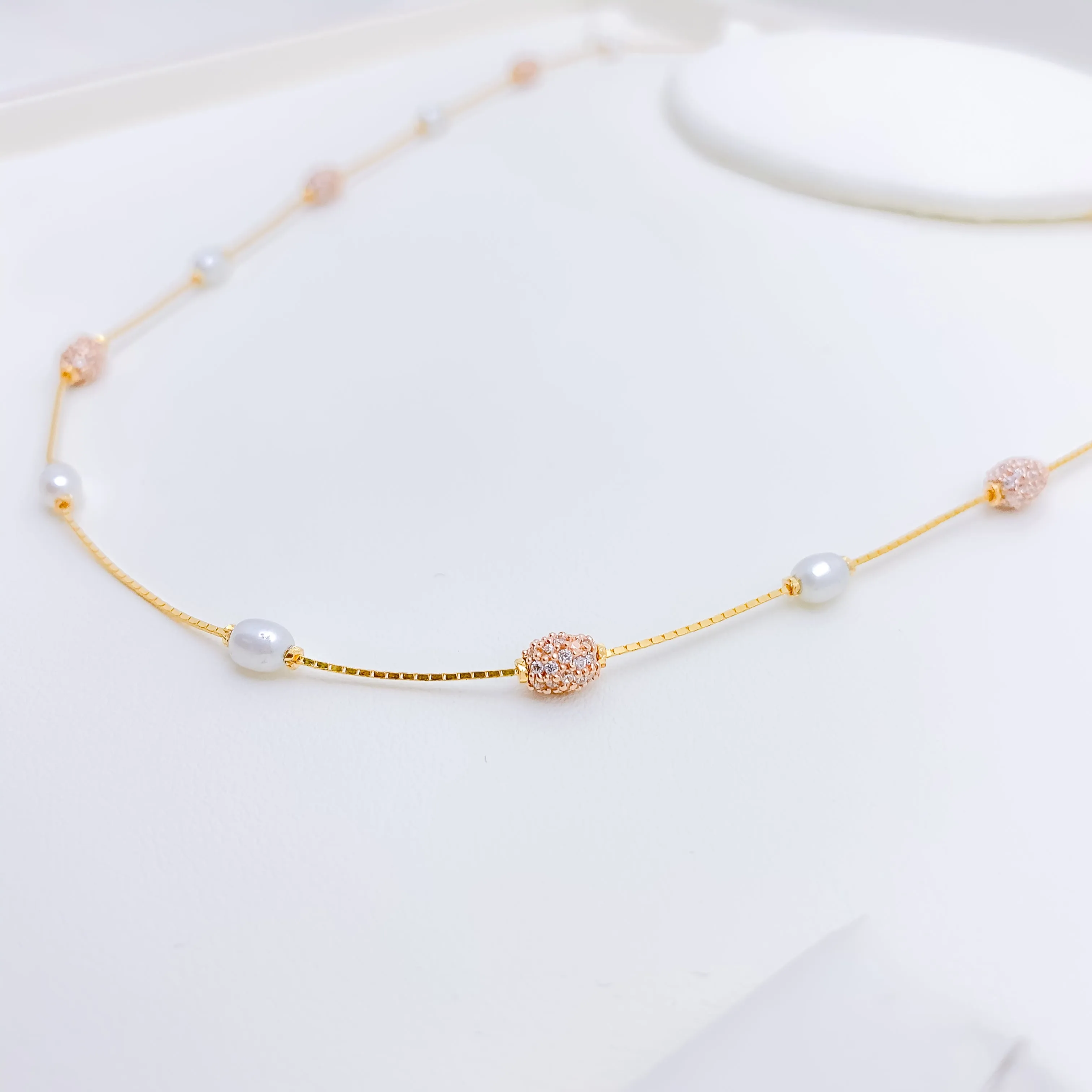 Alternate Pearl   Glittering CZ Necklace