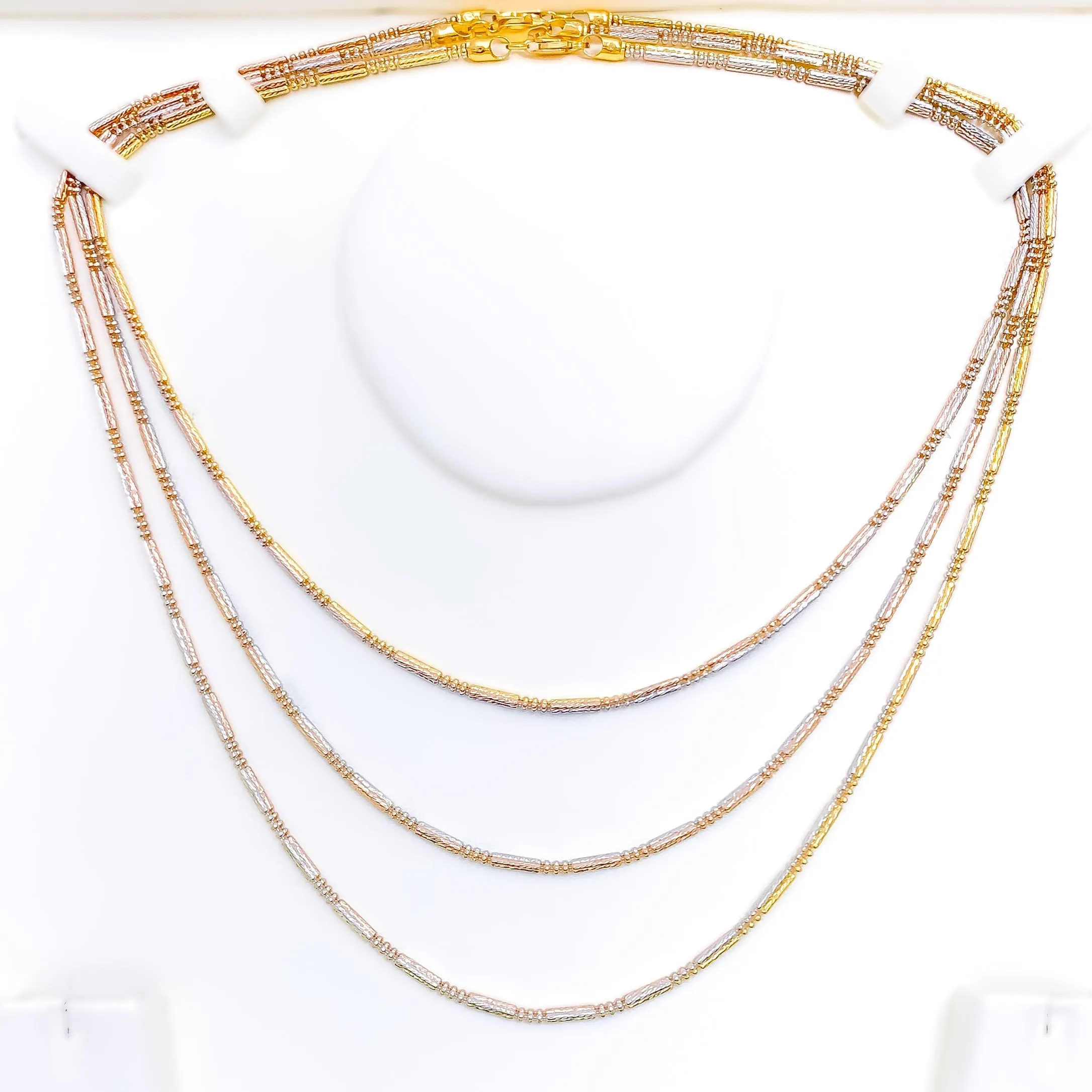 Alternating Beaded Three Tone 22K Gold Chain - 16"