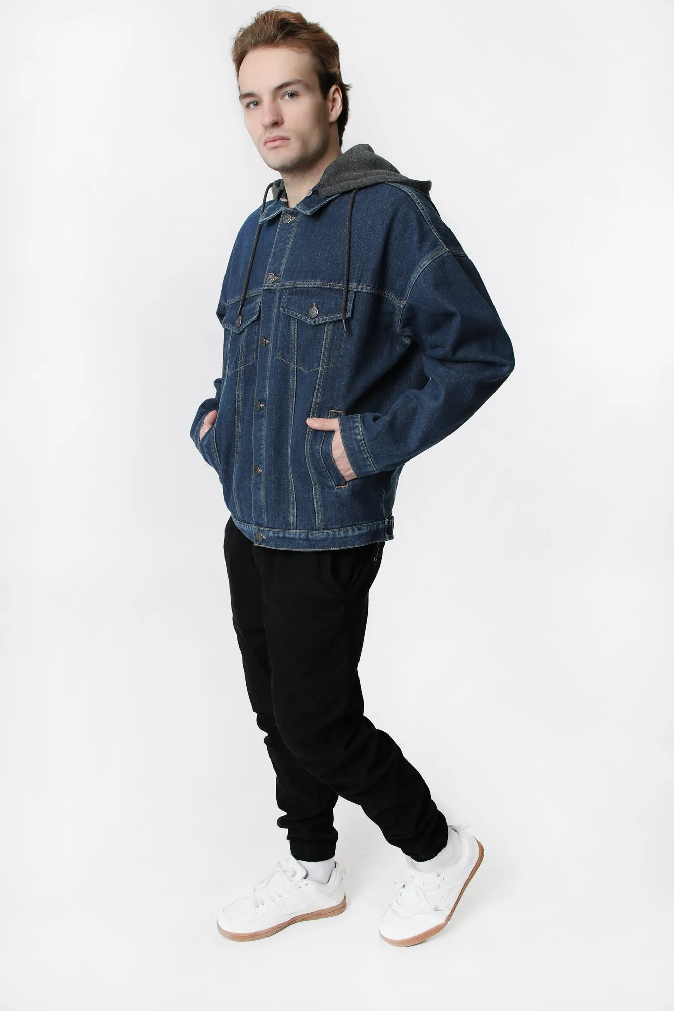 Amnesia Mens Hooded Denim Jacket