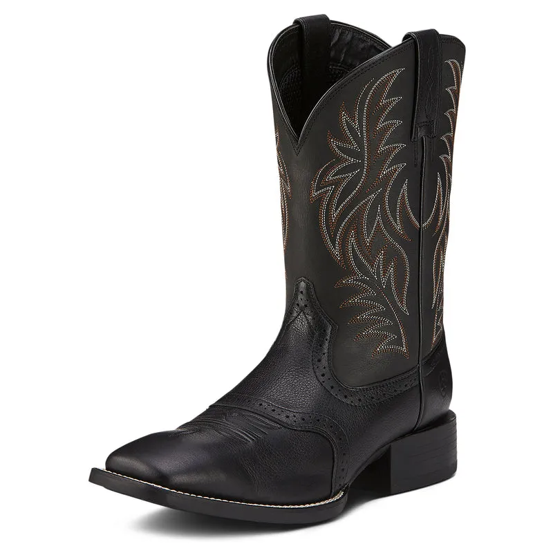 'Ariat' Men's 11" Sport Western Square Toe - Black Deertan