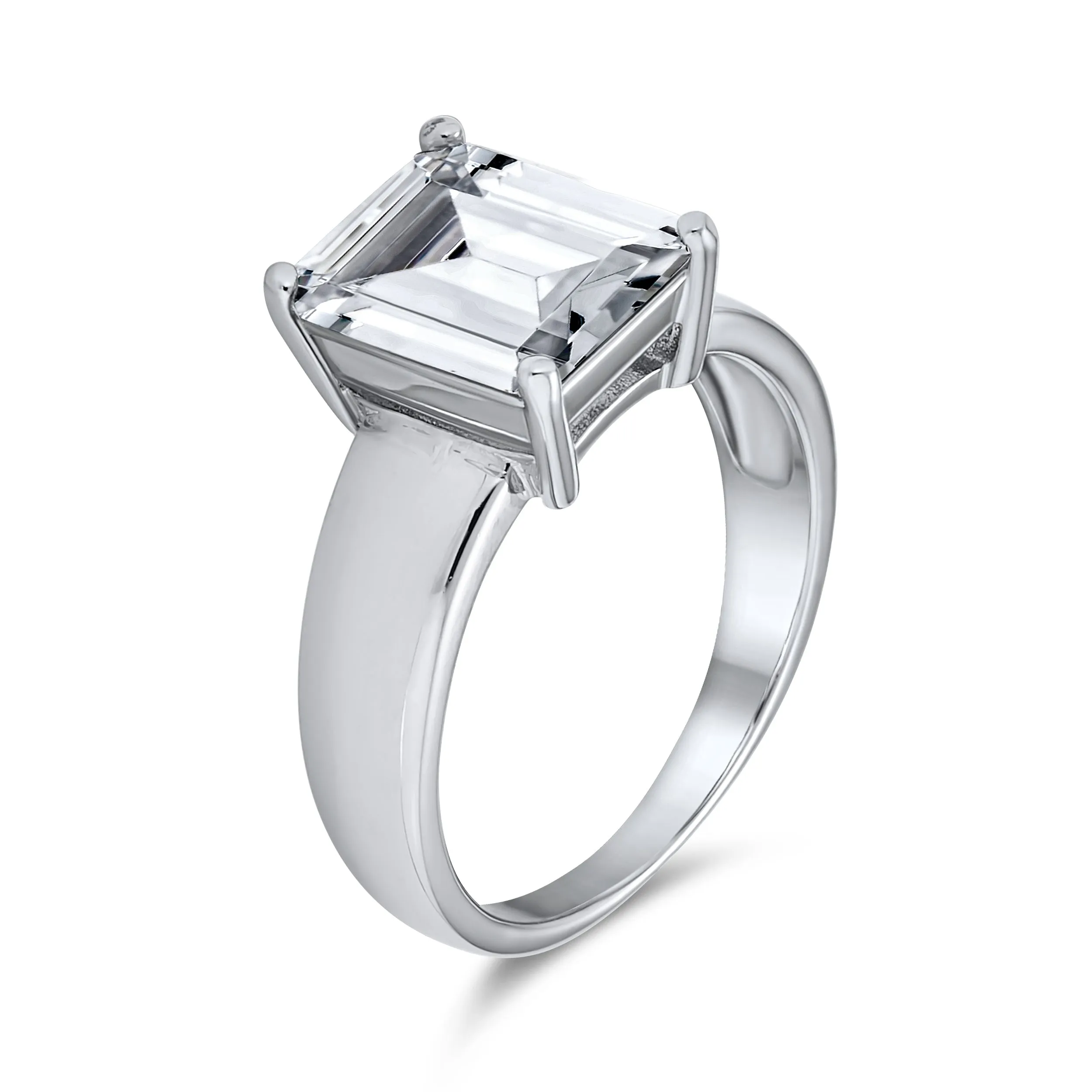 Art Deco 2-3CT Emerald Cut Baguette Band AAA CZ Engagement Ring Set