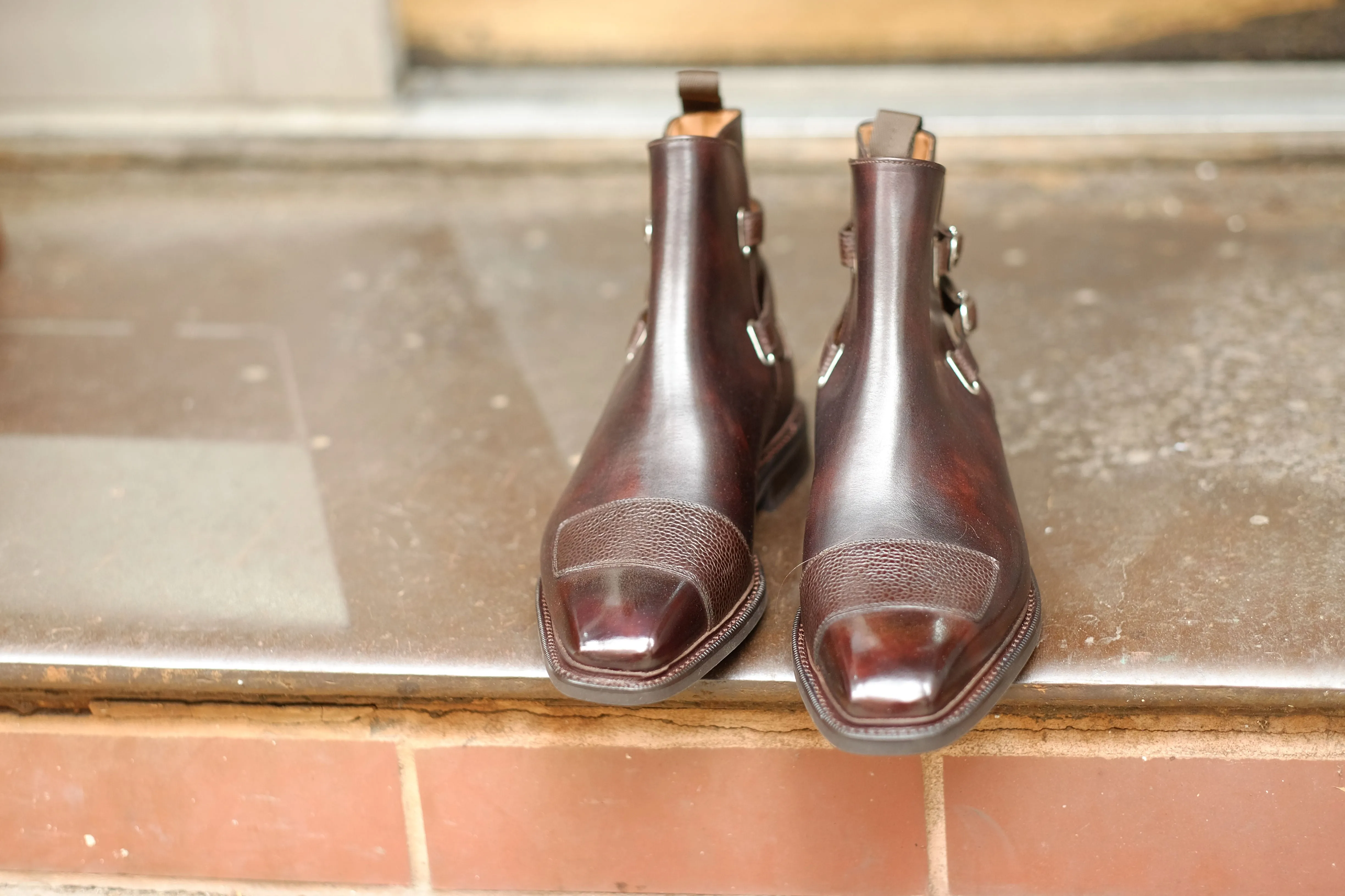 Barbosa - MTO - Dark Brown Museum Calf / Mid Brown Scotch Grain - MGF Last - Studded Rubber Sole - Storm Welt