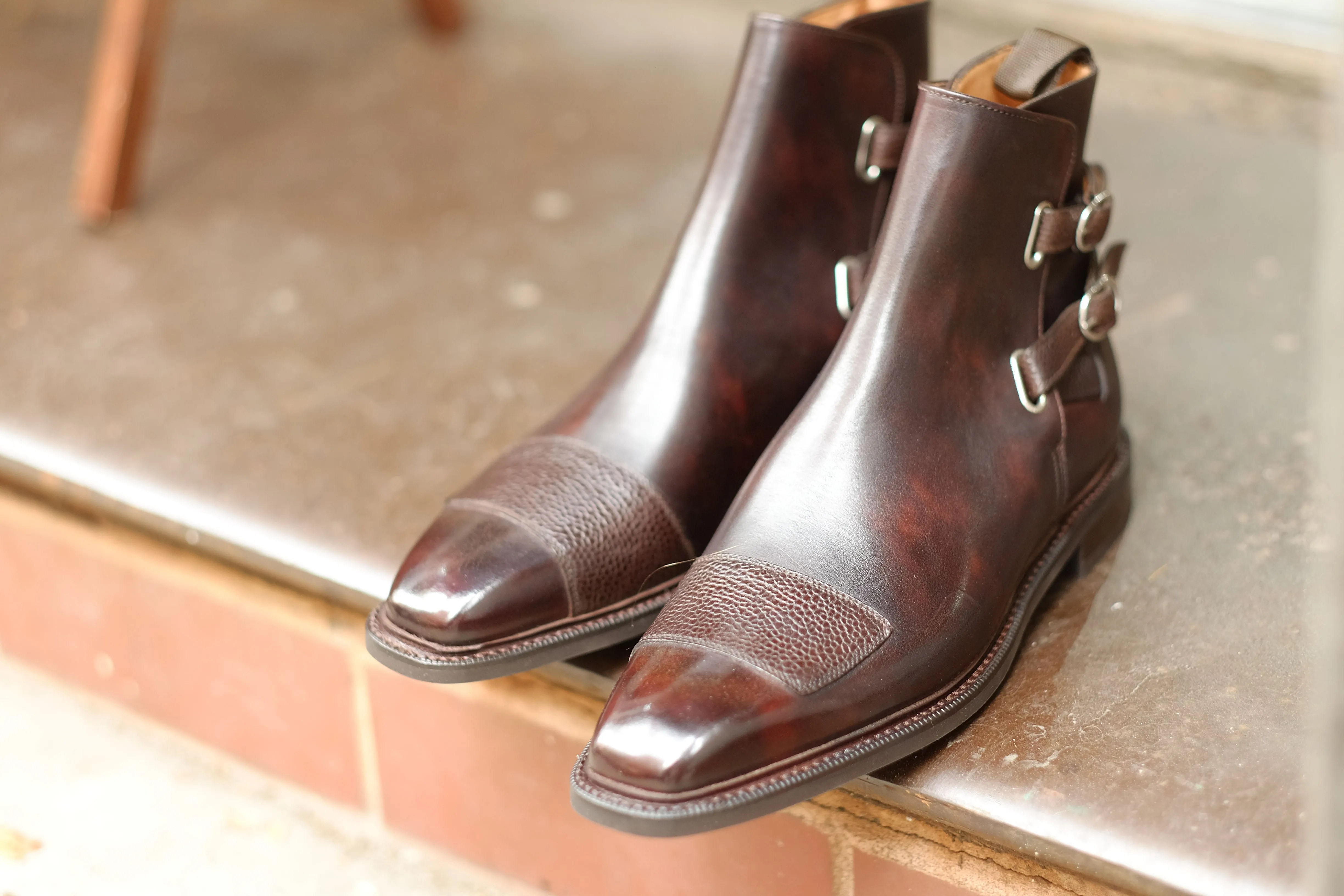 Barbosa - MTO - Dark Brown Museum Calf / Mid Brown Scotch Grain - MGF Last - Studded Rubber Sole - Storm Welt