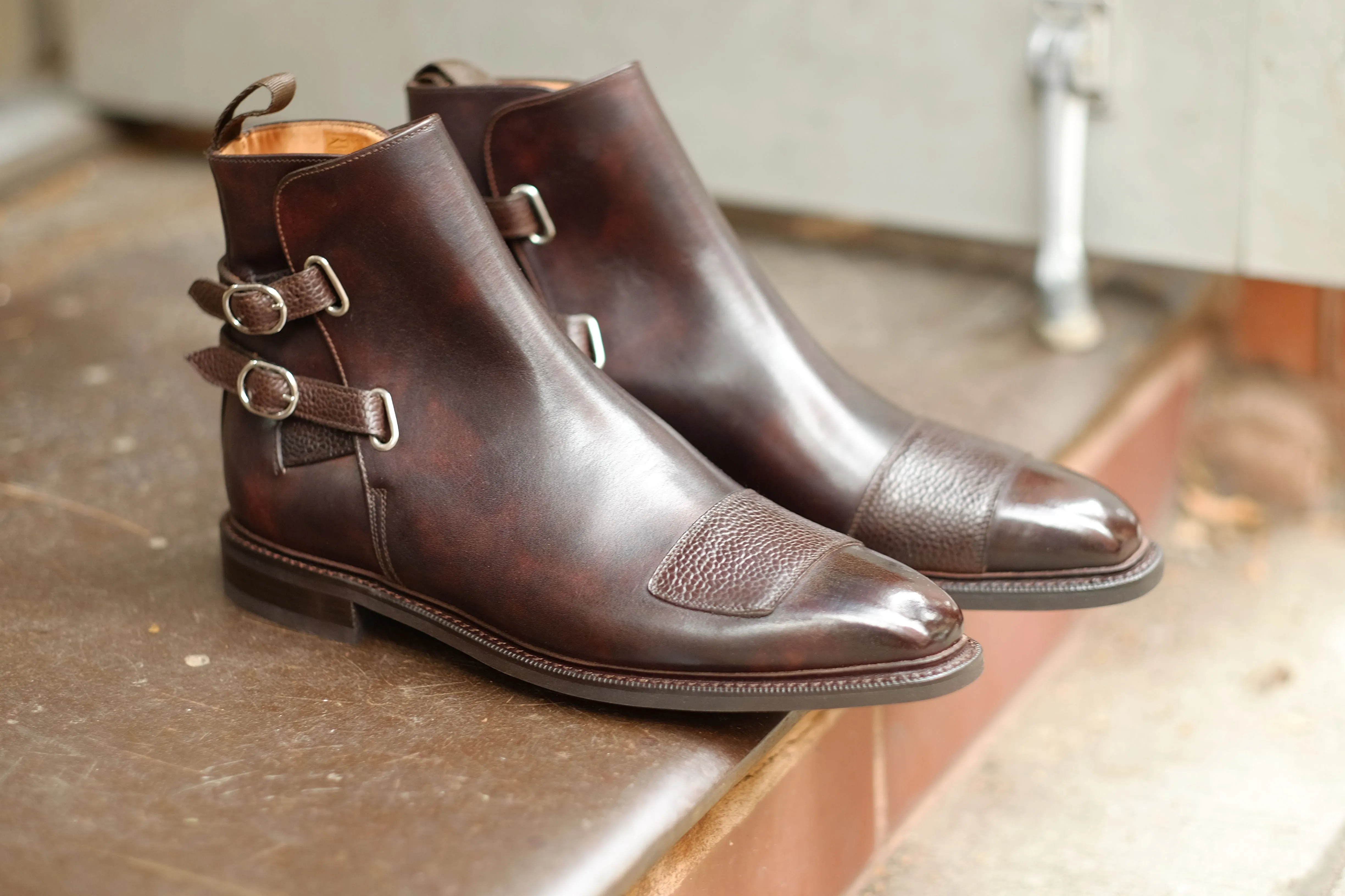 Barbosa - MTO - Dark Brown Museum Calf / Mid Brown Scotch Grain - MGF Last - Studded Rubber Sole - Storm Welt