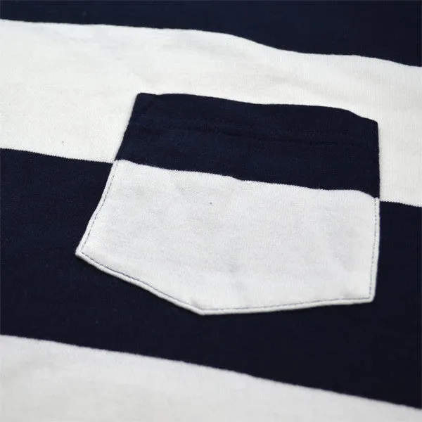 Battenwear – Rugby T-shirt – White and Navy Stripe