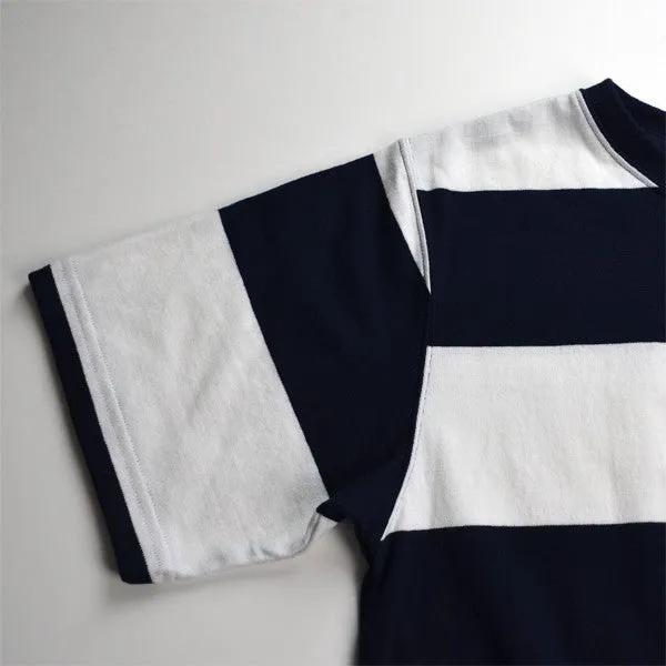 Battenwear – Rugby T-shirt – White and Navy Stripe