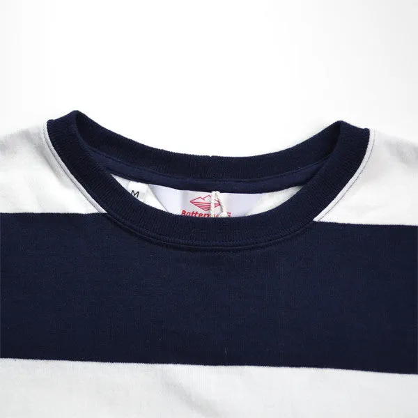 Battenwear – Rugby T-shirt – White and Navy Stripe