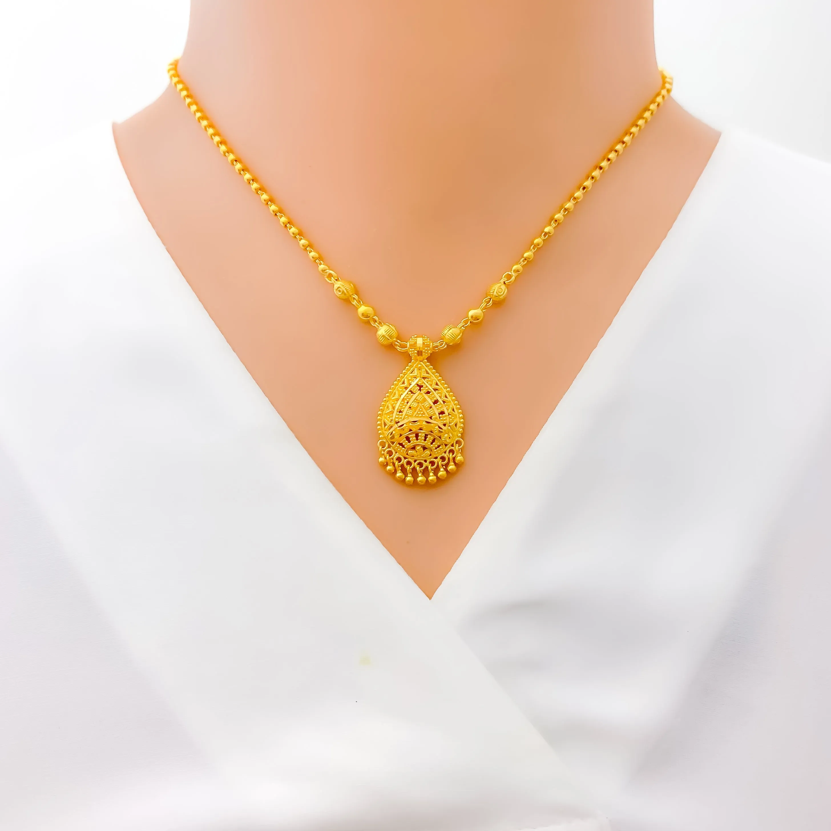 Beaded Drop 22k Gold Necklace Set