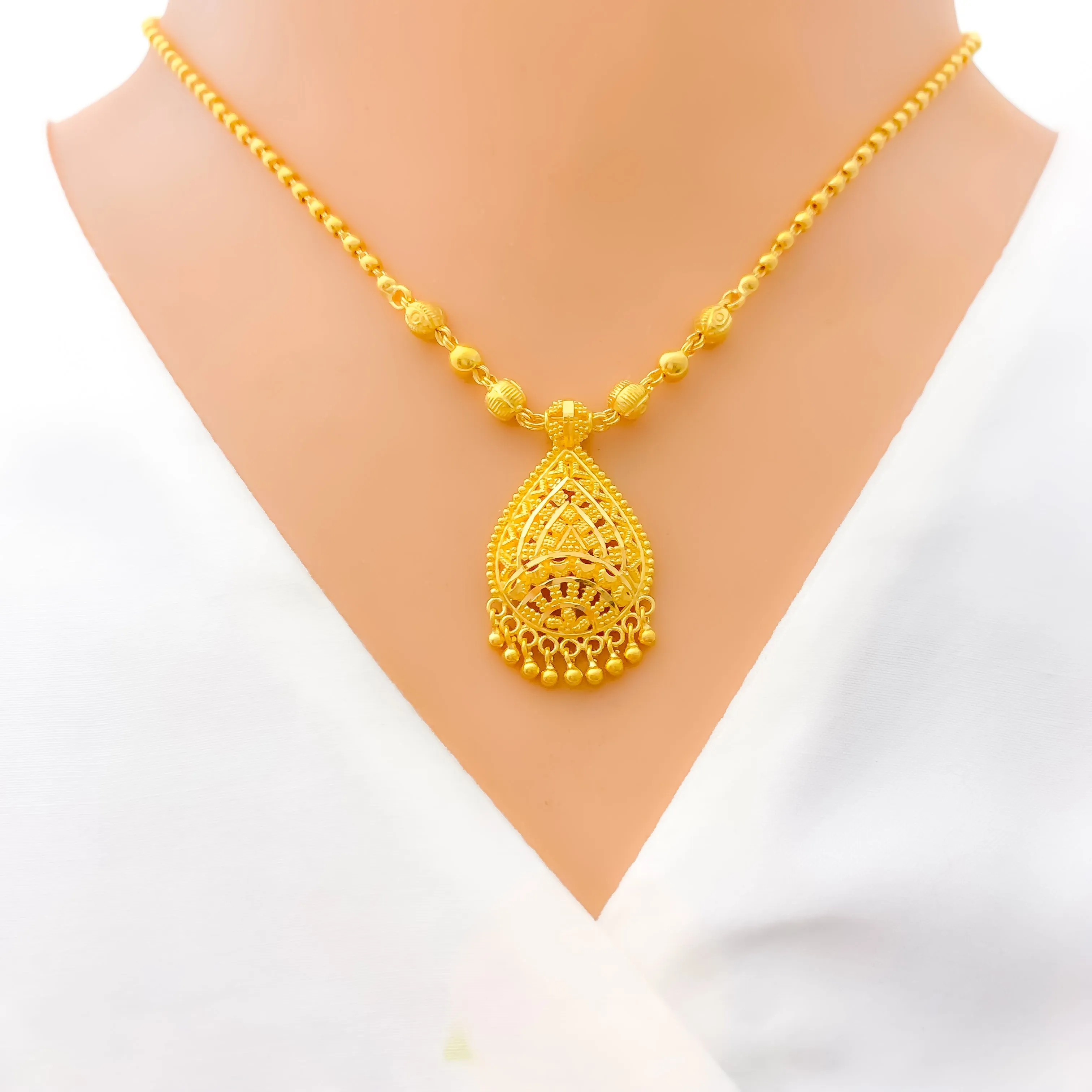 Beaded Drop 22k Gold Necklace Set