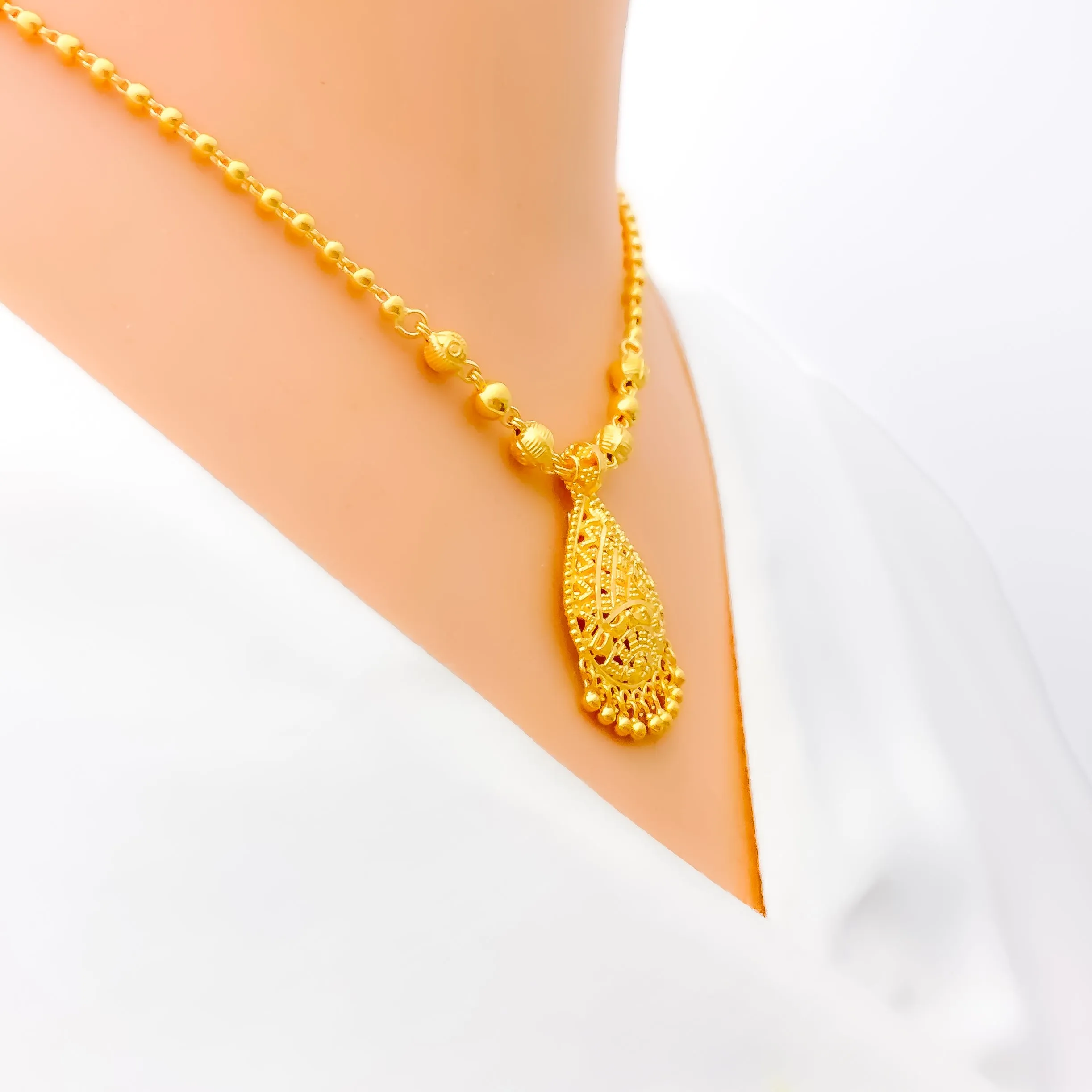 Beaded Drop 22k Gold Necklace Set